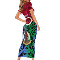 Personalised Vanuatu Shefa Province Family Matching Short Sleeve Bodycon Dress and Hawaiian Shirt Pig Tusk Mix Maori Pattern and Namele Leaf LT03 - Polynesian Pride