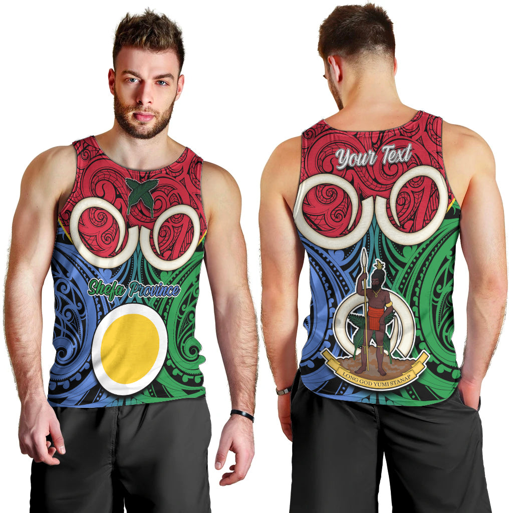 Personalised Vanuatu Shefa Province Men Tank Top Pig Tusk Mix Maori Pattern and Namele Leaf LT03 - Polynesian Pride