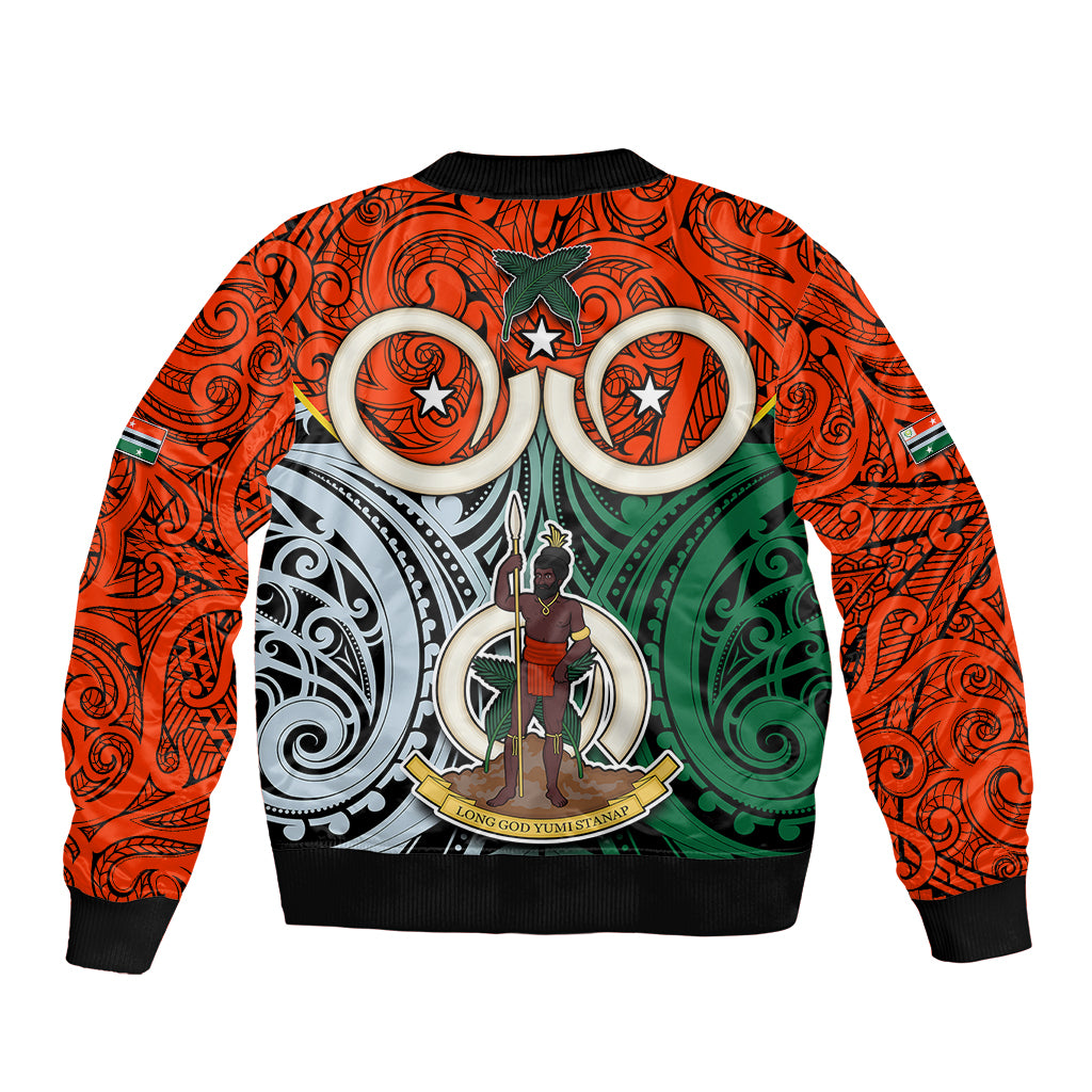 Vanuatu Penama Province Bomber Jacket Pig Tusk Mix Maori Pattern and Namele Leaf LT03 - Polynesian Pride