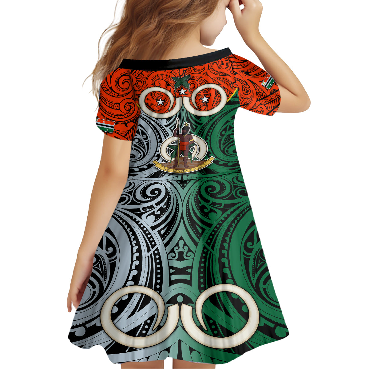 Vanuatu Penama Province Family Matching Off Shoulder Long Sleeve Dress and Hawaiian Shirt Pig Tusk Mix Maori Pattern and Namele Leaf LT03 - Polynesian Pride