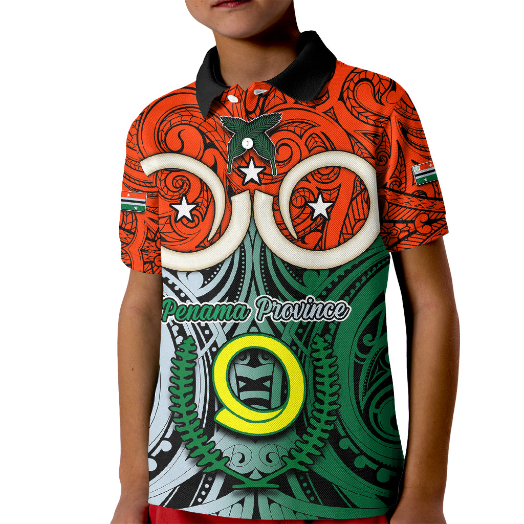 Vanuatu Penama Province Kid Polo Shirt Pig Tusk Mix Maori Pattern and Namele Leaf LT03 Kid Orange - Polynesian Pride