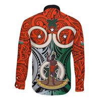Vanuatu Penama Province Long Sleeve Button Shirt Pig Tusk Mix Maori Pattern and Namele Leaf LT03 - Polynesian Pride