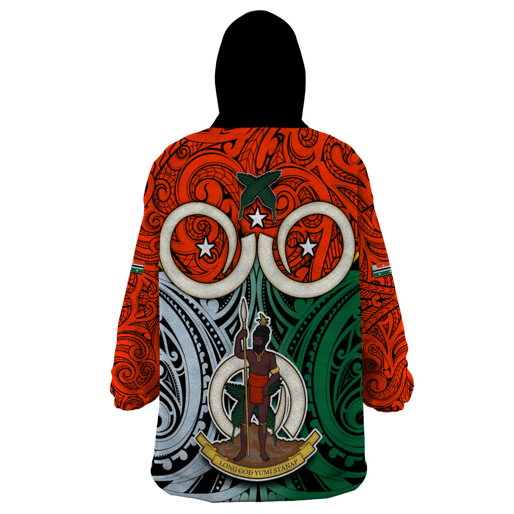 Vanuatu Penama Province Wearable Blanket Hoodie Pig Tusk Mix Maori Pattern and Namele Leaf LT03 - Polynesian Pride
