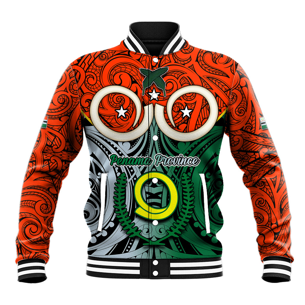 Personalised Vanuatu Penama Province Baseball Jacket Pig Tusk Mix Maori Pattern and Namele Leaf LT03 Unisex Orange - Polynesian Pride