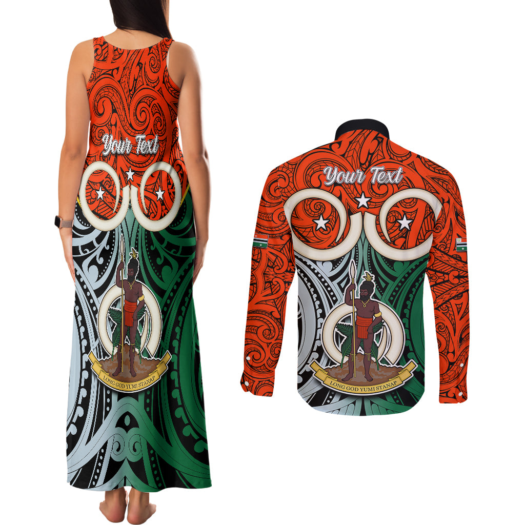 Personalised Vanuatu Penama Province Couples Matching Tank Maxi Dress and Long Sleeve Button Shirts Pig Tusk Mix Maori Pattern and Namele Leaf LT03 - Polynesian Pride