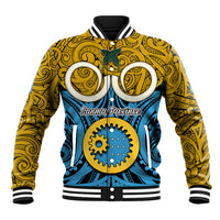 Vanuatu Sanma Province Baseball Jacket Pig Tusk Mix Maori Pattern and Namele Leaf LT03 Unisex Blue - Polynesian Pride
