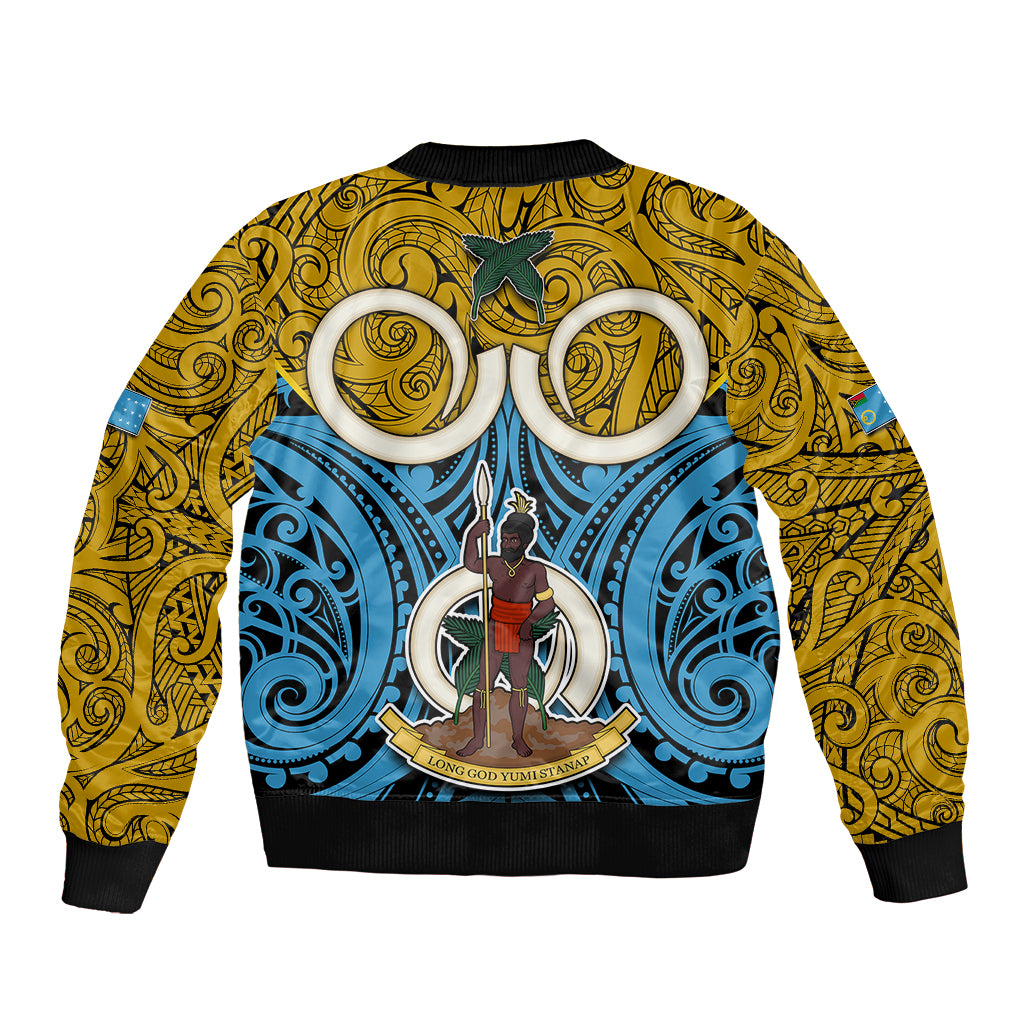 Vanuatu Sanma Province Bomber Jacket Pig Tusk Mix Maori Pattern and Namele Leaf LT03 - Polynesian Pride