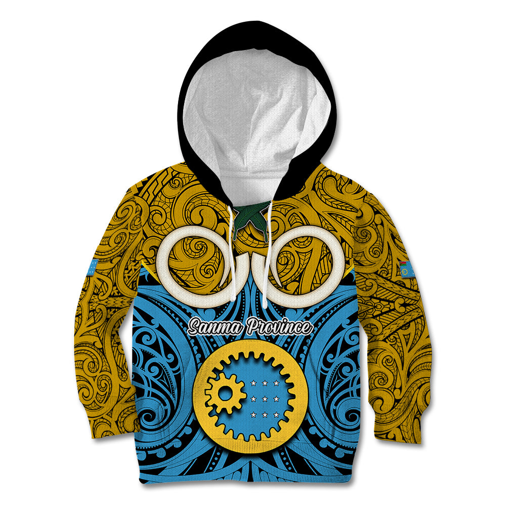 Vanuatu Sanma Province Kid Hoodie Pig Tusk Mix Maori Pattern and Namele Leaf LT03 Hoodie Blue - Polynesian Pride