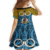 Vanuatu Sanma Province Kid Short Sleeve Dress Pig Tusk Mix Maori Pattern and Namele Leaf LT03 - Polynesian Pride