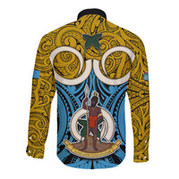 Vanuatu Sanma Province Long Sleeve Button Shirt Pig Tusk Mix Maori Pattern and Namele Leaf LT03 - Polynesian Pride
