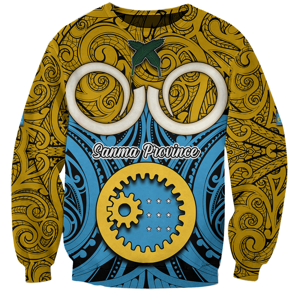 Vanuatu Sanma Province Sweatshirt Pig Tusk Mix Maori Pattern and Namele Leaf LT03 Unisex Blue - Polynesian Pride