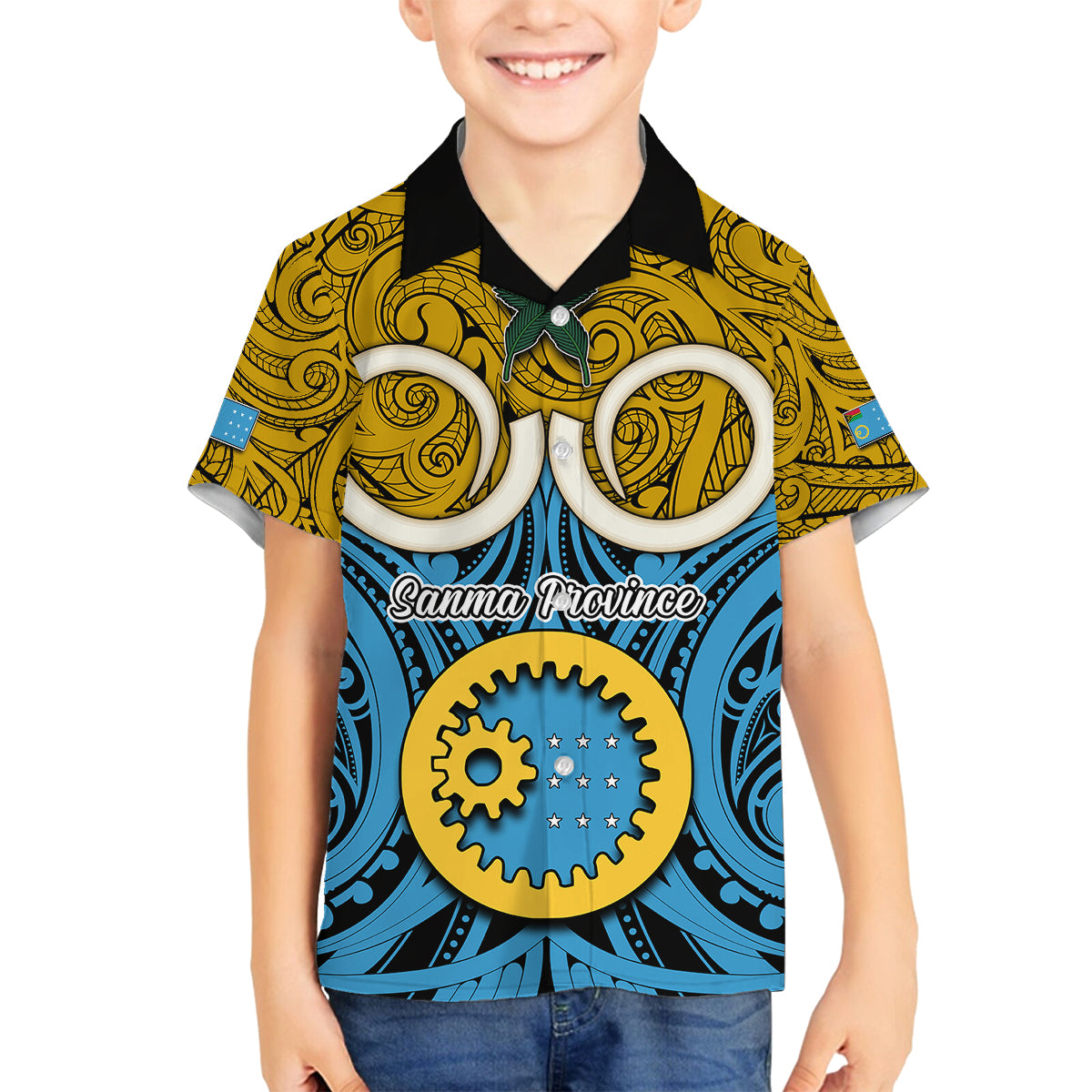 Personalised Vanuatu Sanma Province Kid Hawaiian Shirt Pig Tusk Mix Maori Pattern and Namele Leaf LT03 - Polynesian Pride