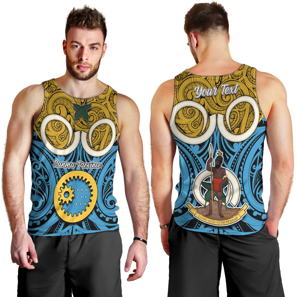 Personalised Vanuatu Sanma Province Men Tank Top Pig Tusk Mix Maori Pattern and Namele Leaf LT03 - Polynesian Pride