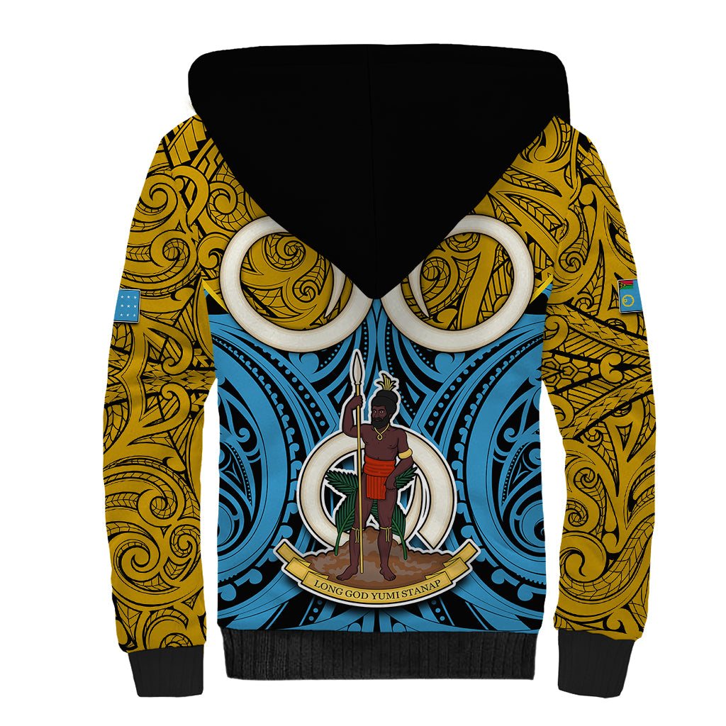 Personalised Vanuatu Sanma Province Sherpa Hoodie Pig Tusk Mix Maori Pattern and Namele Leaf LT03 - Polynesian Pride