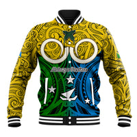 Vanuatu Malampa Province Baseball Jacket Pig Tusk Mix Maori Pattern and Namele Leaf LT03 Unisex Yellow - Polynesian Pride