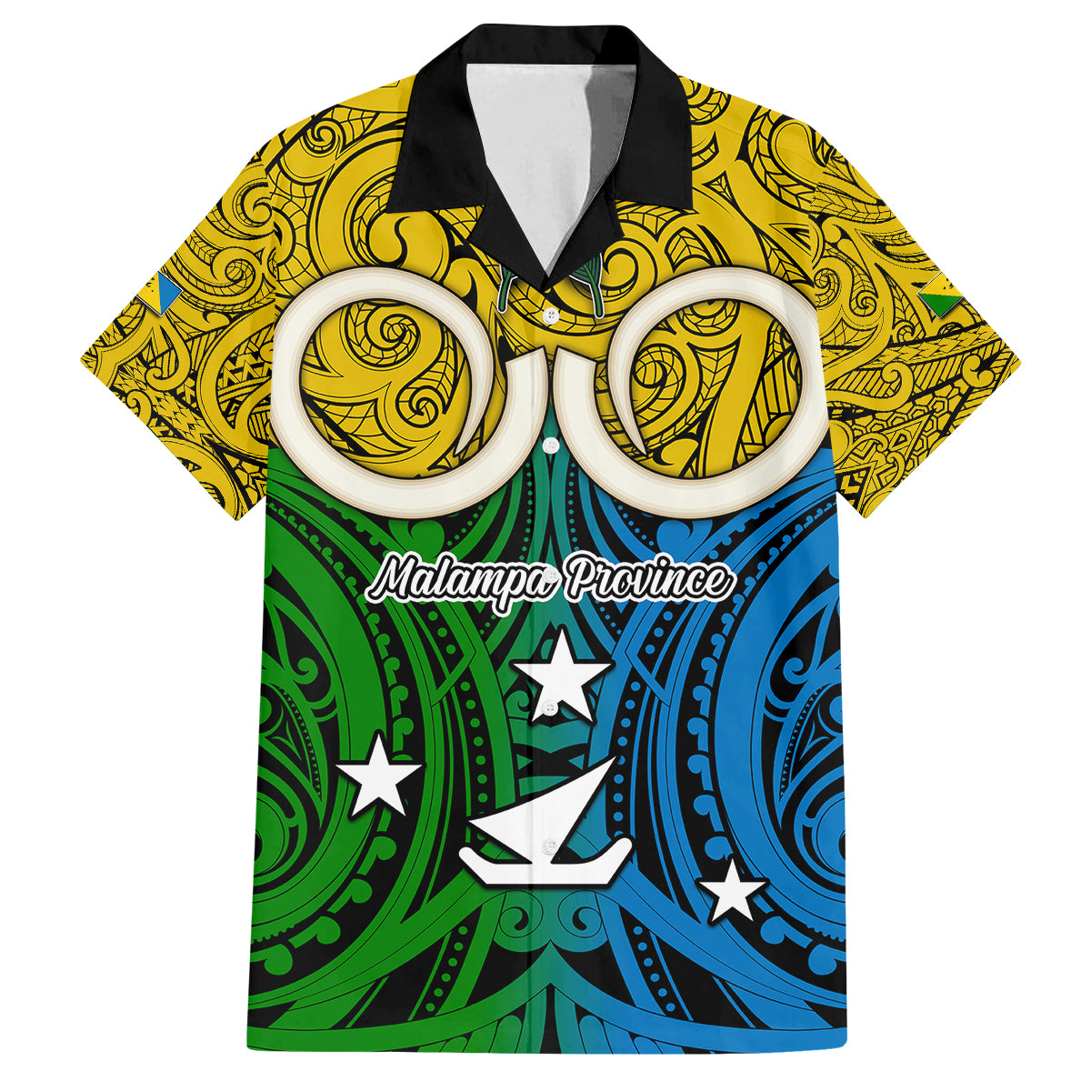 Vanuatu Malampa Province Family Matching Summer Maxi Dress and Hawaiian Shirt Pig Tusk Mix Maori Pattern and Namele Leaf LT03 Dad's Shirt - Short Sleeve Yellow - Polynesian Pride