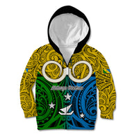 Vanuatu Malampa Province Kid Hoodie Pig Tusk Mix Maori Pattern and Namele Leaf LT03 Zip Hoodie Yellow - Polynesian Pride