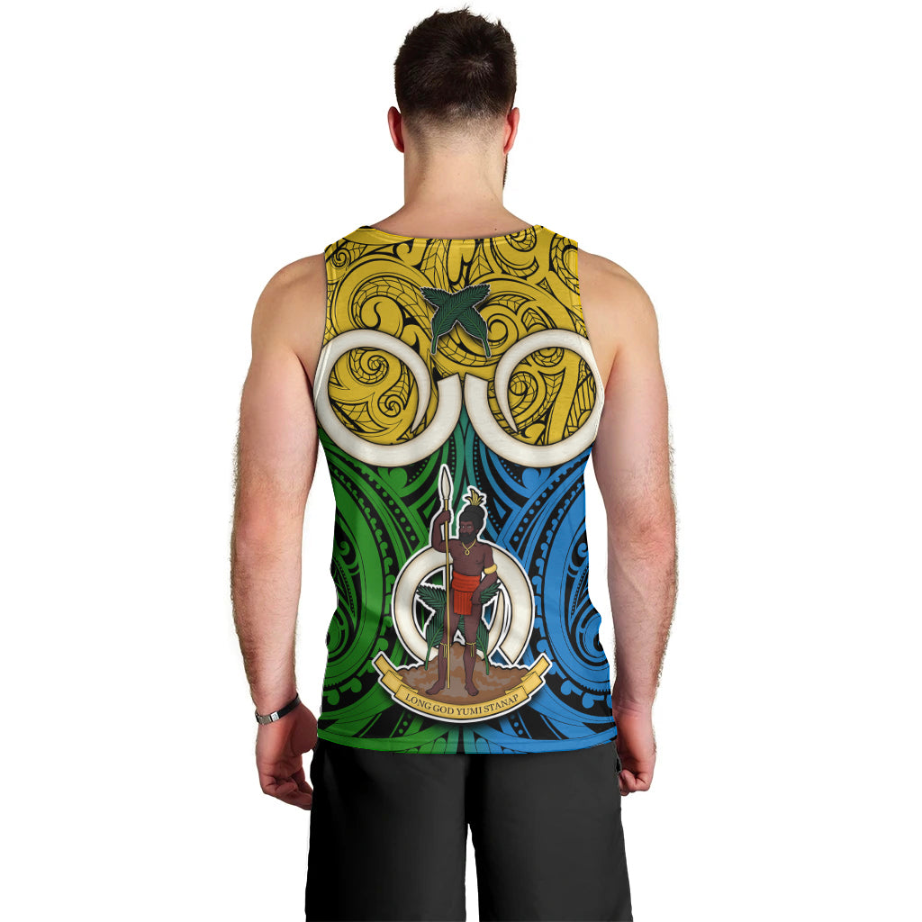 Vanuatu Malampa Province Men Tank Top Pig Tusk Mix Maori Pattern and Namele Leaf LT03 - Polynesian Pride