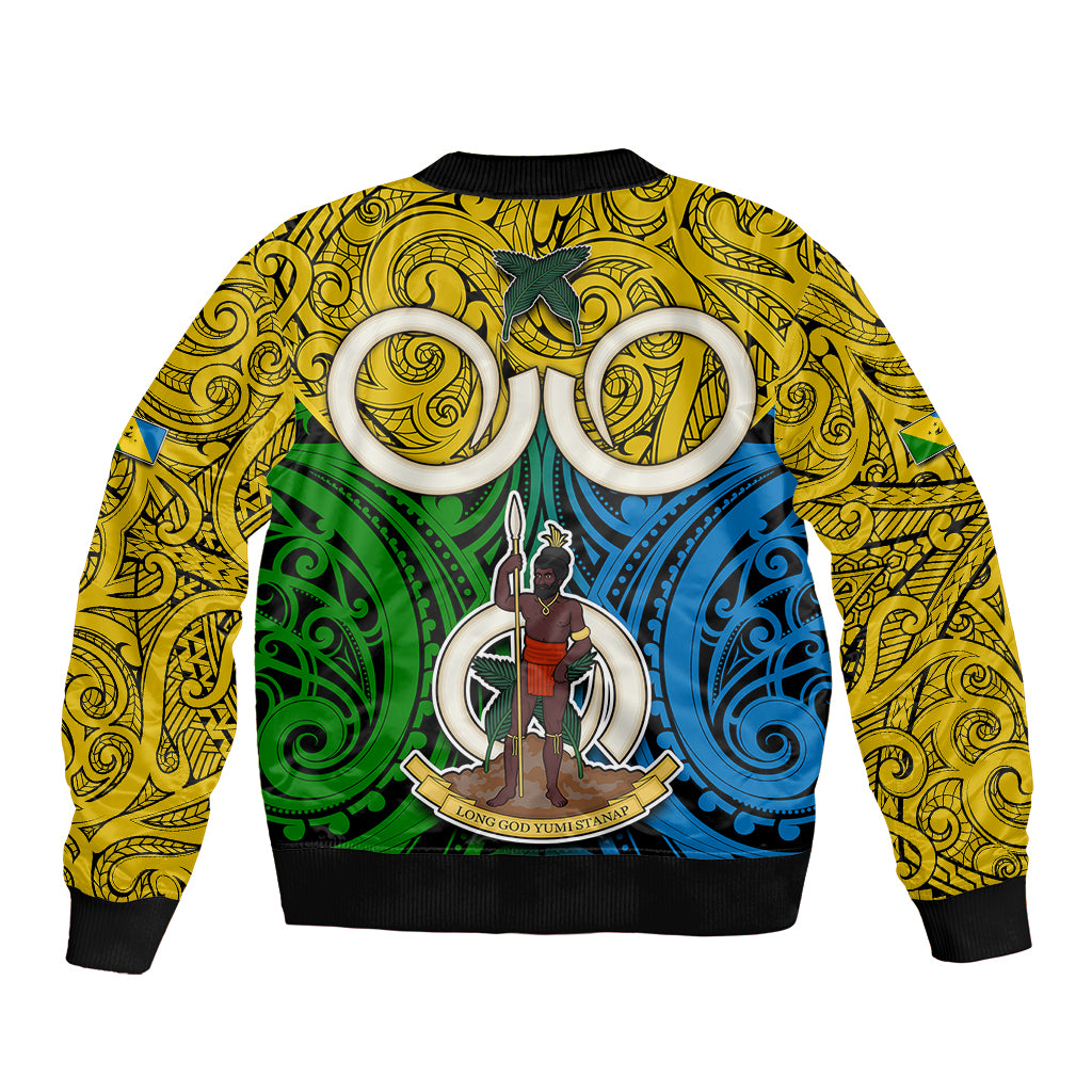 Vanuatu Malampa Province Sleeve Zip Bomber Jacket Pig Tusk Mix Maori Pattern and Namele Leaf LT03 - Polynesian Pride