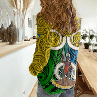 Vanuatu Malampa Province Women Casual Shirt Pig Tusk Mix Maori Pattern and Namele Leaf LT03 - Polynesian Pride