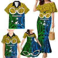 Personalised Vanuatu Malampa Province Family Matching Mermaid Dress and Hawaiian Shirt Pig Tusk Mix Maori Pattern and Namele Leaf LT03 - Polynesian Pride