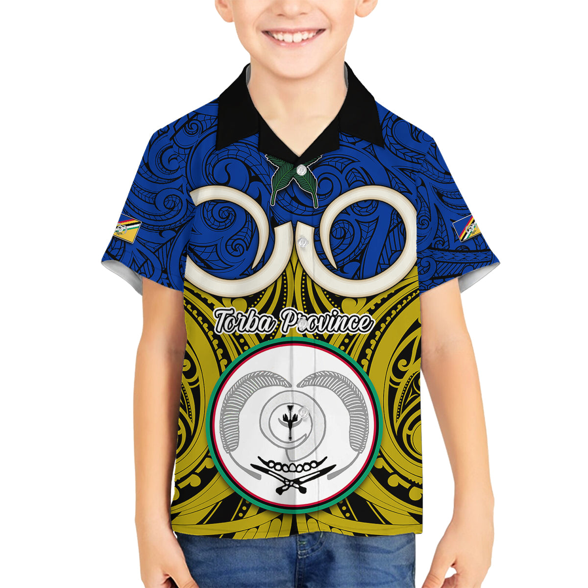 Vanuatu Torba Province Kid Hawaiian Shirt Pig Tusk Mix Maori Pattern and Namele Leaf LT03 - Polynesian Pride
