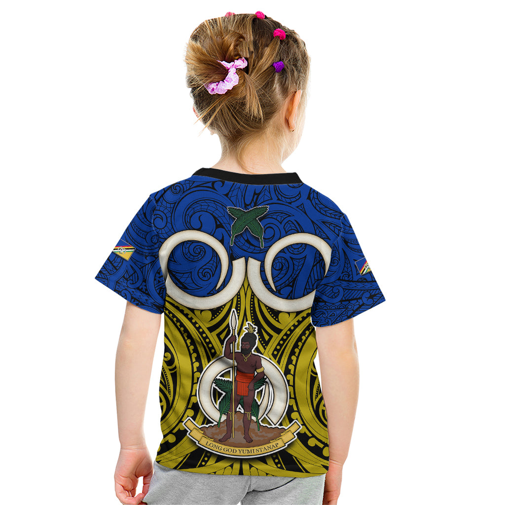 Vanuatu Torba Province Kid T Shirt Pig Tusk Mix Maori Pattern and Namele Leaf LT03 - Polynesian Pride