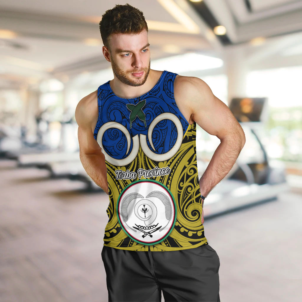 Vanuatu Torba Province Men Tank Top Pig Tusk Mix Maori Pattern and Namele Leaf LT03 - Polynesian Pride
