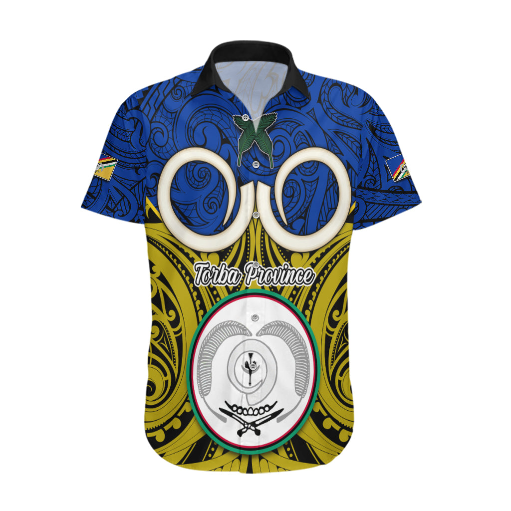 Personalised Vanuatu Torba Province Hawaiian Shirt Pig Tusk Mix Maori Pattern and Namele Leaf LT03 Blue - Polynesian Pride