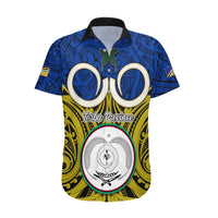 Personalised Vanuatu Torba Province Hawaiian Shirt Pig Tusk Mix Maori Pattern and Namele Leaf LT03 Blue - Polynesian Pride