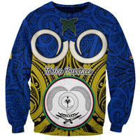 Personalised Vanuatu Torba Province Sweatshirt Pig Tusk Mix Maori Pattern and Namele Leaf LT03 Unisex Blue - Polynesian Pride