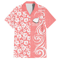 Hawaii Kauai Island Family Matching Off Shoulder Long Sleeve Dress and Hawaiian Shirt Hibiscus Pattern Seamless Tribal Simple Pink Pastel LT03 Dad's Shirt - Short Sleeve Pink - Polynesian Pride