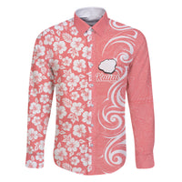 Hawaii Kauai Island Family Matching Short Sleeve Bodycon Dress and Hawaiian Shirt Hibiscus Pattern Seamless Tribal Simple Pink Pastel LT03 Dad's Shirt - Long Sleeve Pink - Polynesian Pride