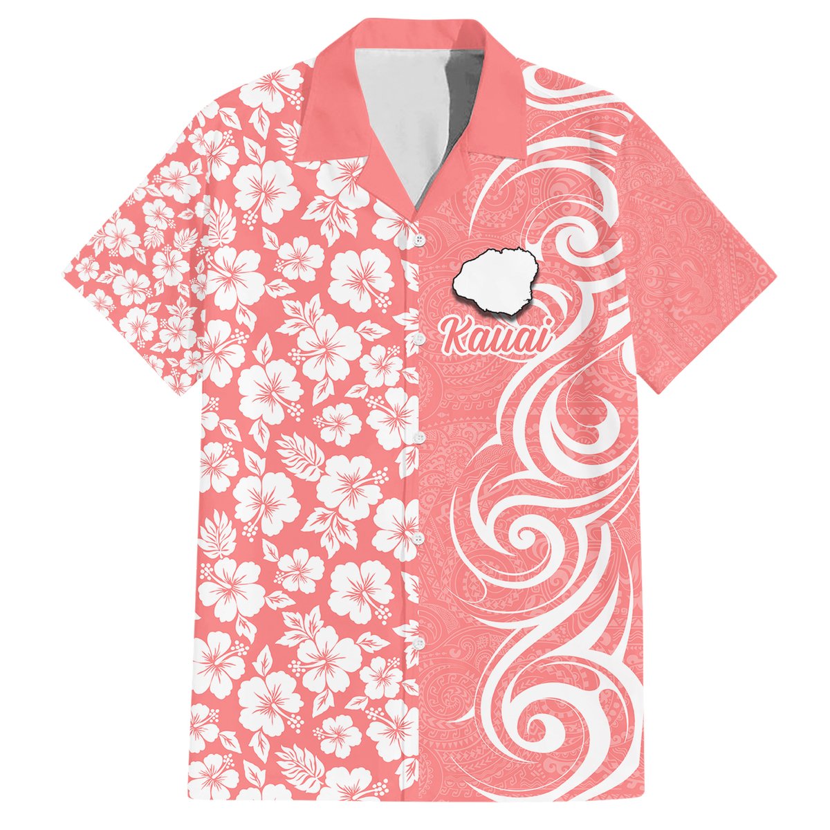 Hawaii Kauai Island Hawaiian Shirt Hibiscus Pattern Seamless Tribal Simple Pink Pastel LT03 Pink - Polynesian Pride