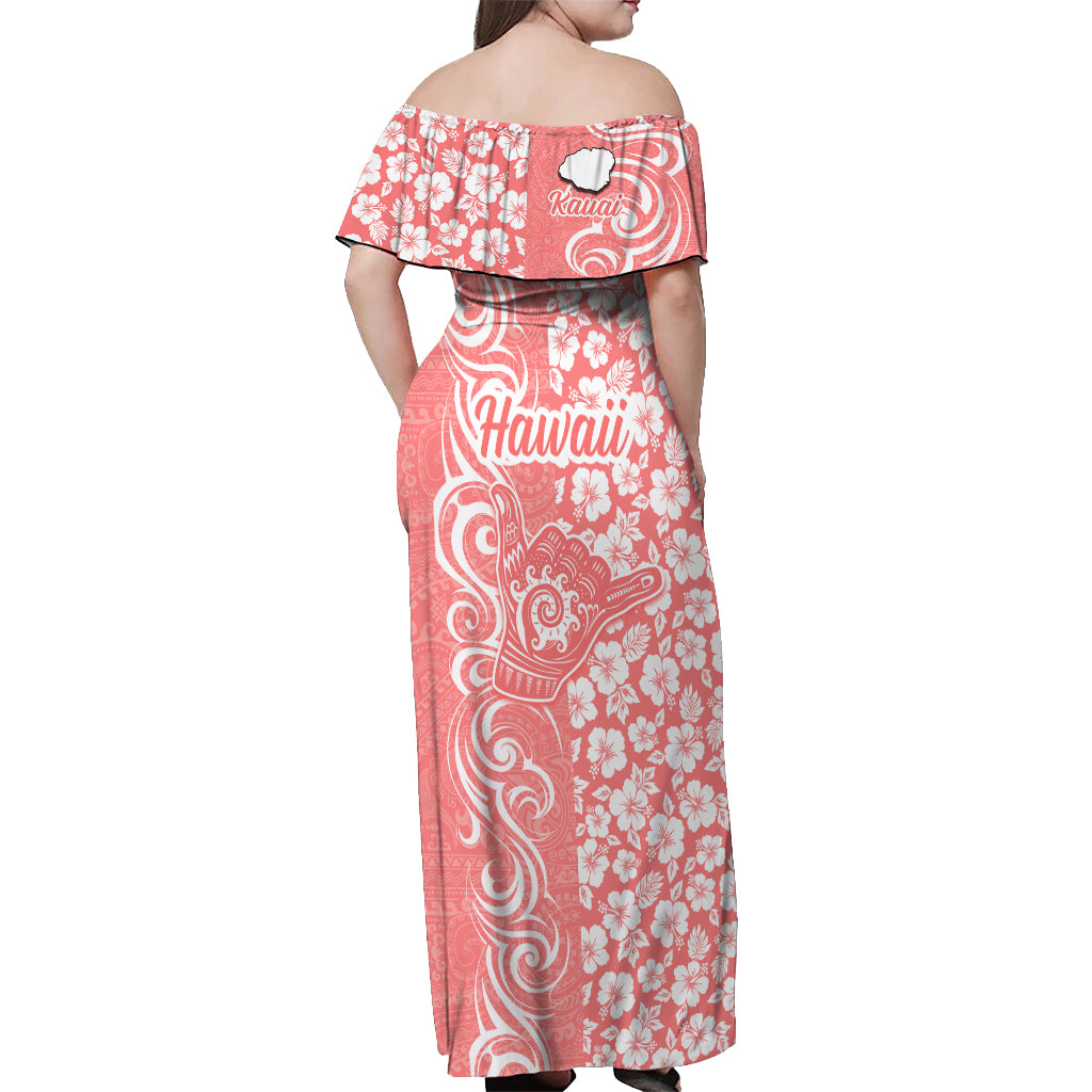 Hawaii Kauai Island Off Shoulder Maxi Dress Hibiscus Pattern Seamless Tribal Simple Pink Pastel LT03 - Polynesian Pride