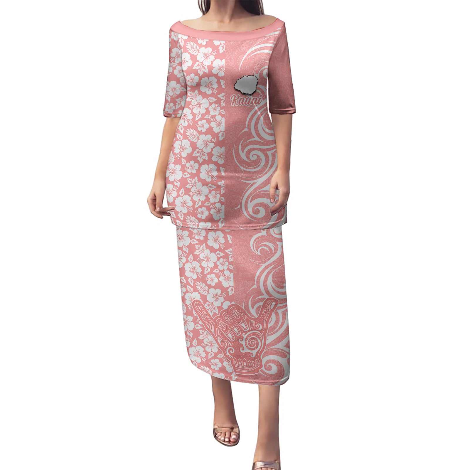 Hawaii Kauai Island Puletasi Hibiscus Pattern Seamless Tribal Simple Pink Pastel LT03 Long Dress Pink - Polynesian Pride