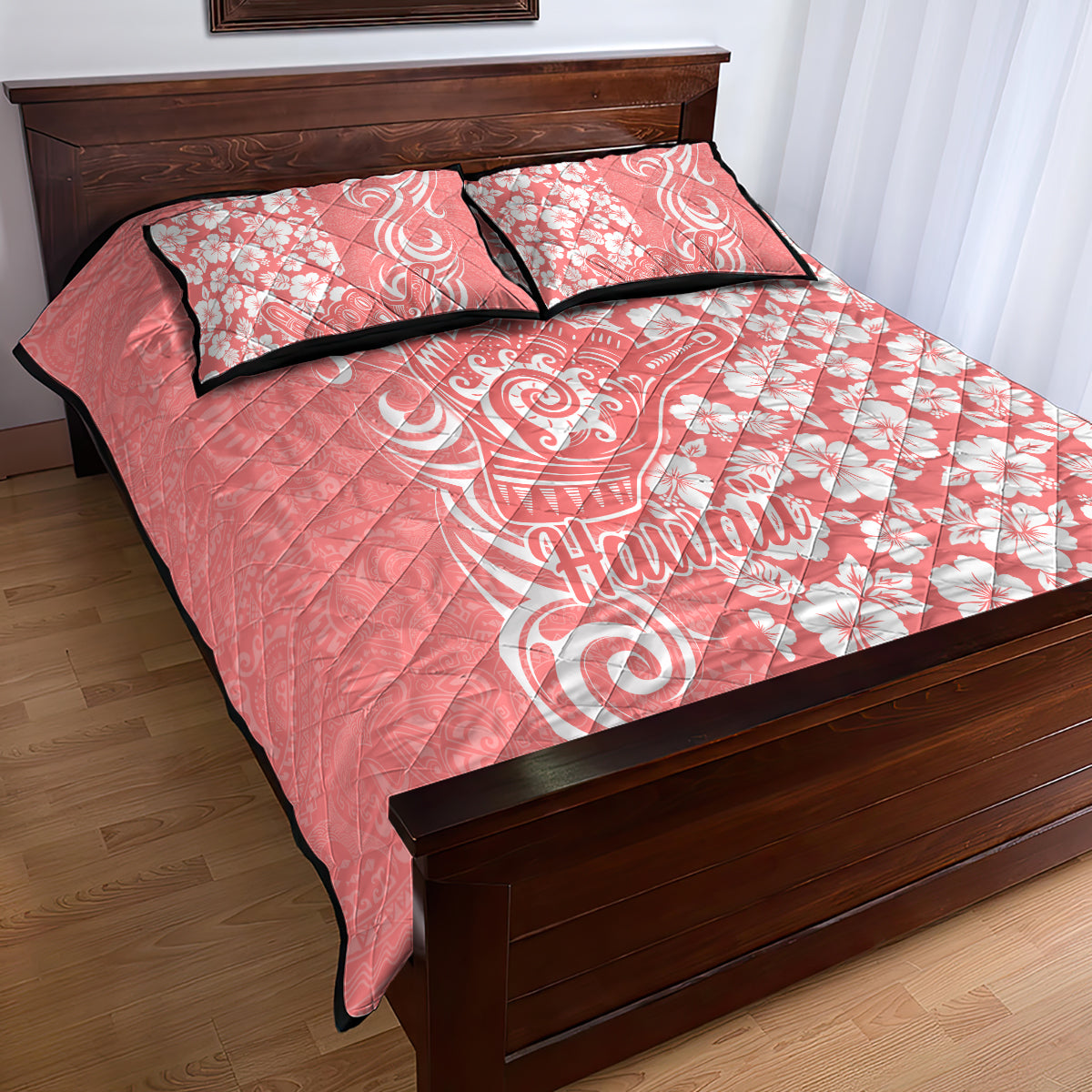 Hawaii Kauai Island Quilt Bed Set Hibiscus Pattern Seamless Tribal Simple Pink Pastel LT03 - Polynesian Pride
