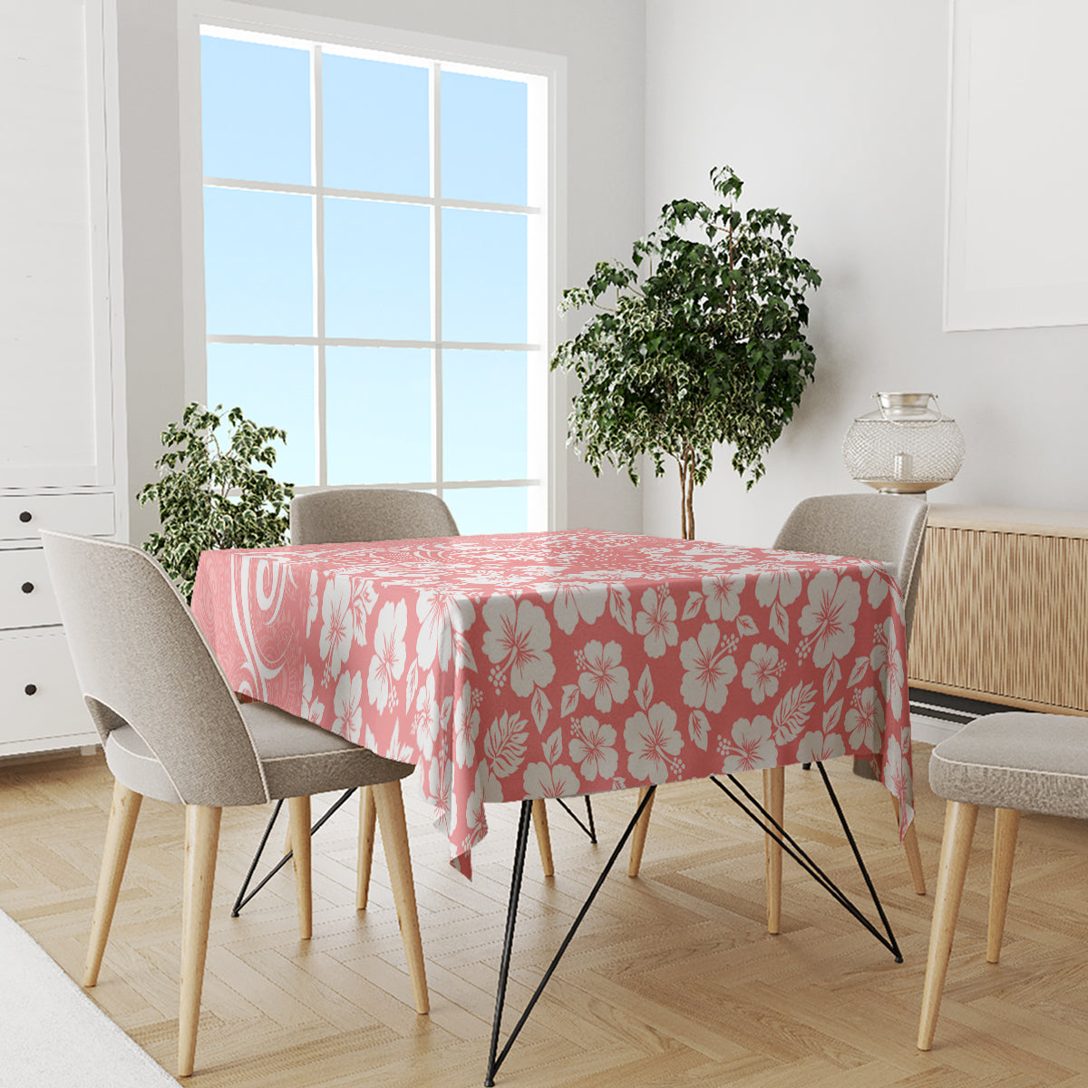 Hawaii Kauai Island Tablecloth Hibiscus Pattern Seamless Tribal Simple Pink Pastel LT03 - Polynesian Pride