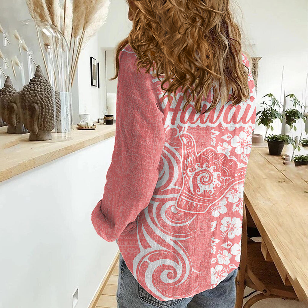 Hawaii Kauai Island Women Casual Shirt Hibiscus Pattern Seamless Tribal Simple Pink Pastel LT03 - Polynesian Pride