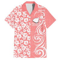 Custom Hawaii Kauai Island Family Matching Off Shoulder Short Dress and Hawaiian Shirt Hibiscus Pattern Seamless Tribal Simple Pink Pastel LT03 Dad's Shirt - Short Sleeve Pink - Polynesian Pride