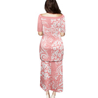 Custom Hawaii Kauai Island Family Matching Puletasi Dress and Hawaiian Shirt Hibiscus Pattern Seamless Tribal Simple Pink Pastel LT03 - Polynesian Pride