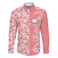 Custom Hawaii Kauai Island Family Matching Short Sleeve Bodycon Dress and Hawaiian Shirt Hibiscus Pattern Seamless Tribal Simple Pink Pastel LT03 Dad's Shirt - Long Sleeve Pink - Polynesian Pride