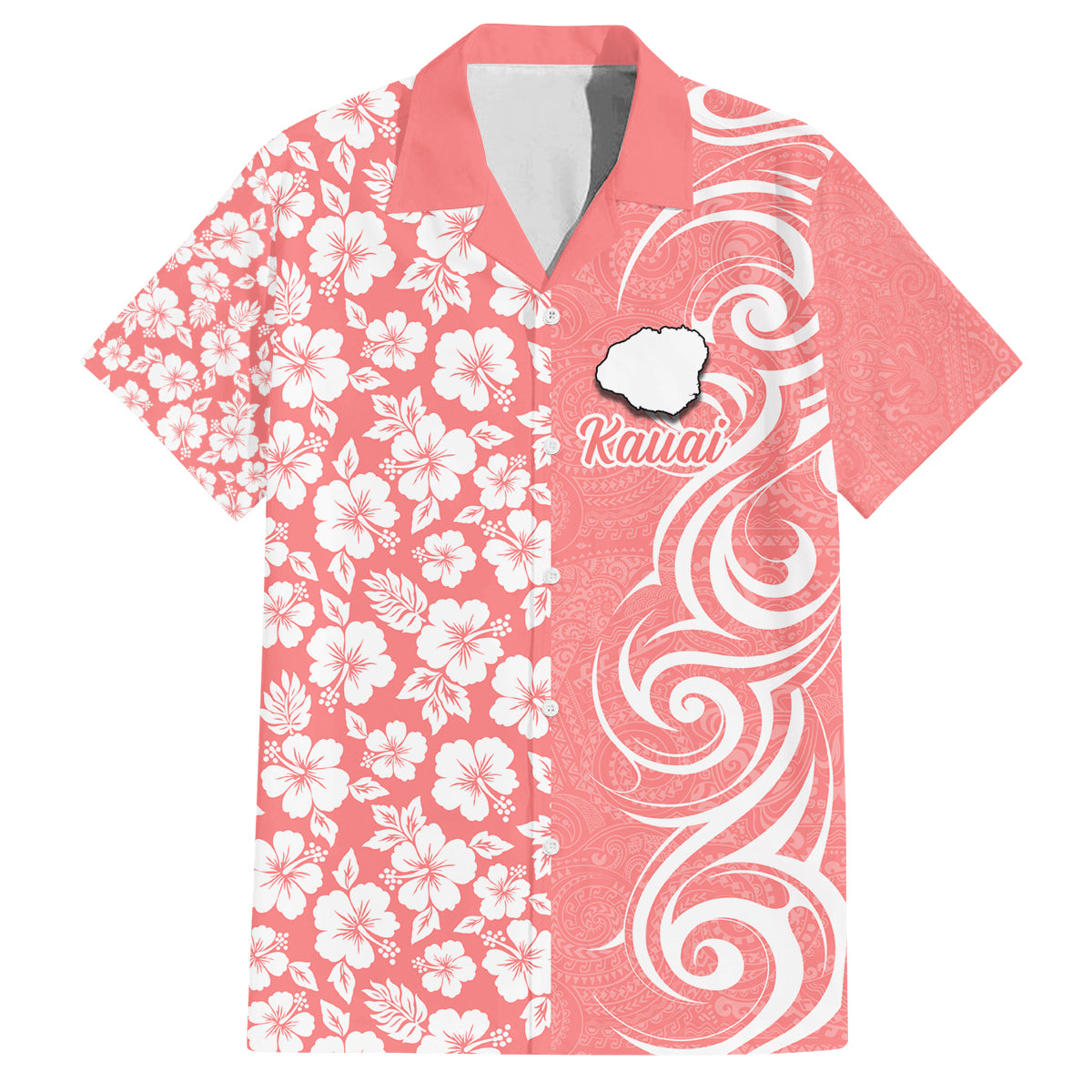 Custom Hawaii Kauai Island Family Matching Summer Maxi Dress and Hawaiian Shirt Hibiscus Pattern Seamless Tribal Simple Pink Pastel LT03 Dad's Shirt - Short Sleeve Pink - Polynesian Pride