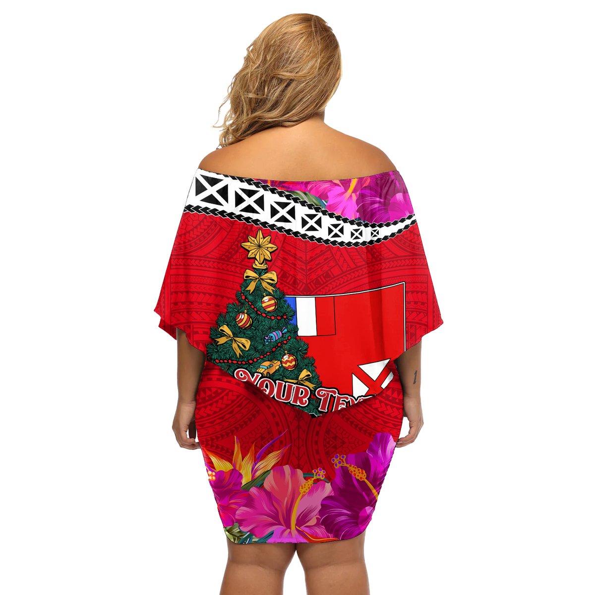 Custom Wallis and Futuna Christmas Off Shoulder Short Dress Santa Claus Holding Coat of Arms Polynesian Xmas Style LT03 - Polynesian Pride