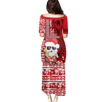 Mele Kalikimaka Hawaii Christmas Family Matching Puletasi Dress and Hawaiian Shirt Santa Claus Kakau Tribal Mix Polynesia Tattoo LT03 - Polynesian Pride