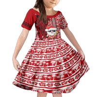 Mele Kalikimaka Hawaii Christmas Family Matching Short Sleeve Bodycon Dress and Hawaiian Shirt Santa Claus Kakau Tribal Mix Polynesia Tattoo LT03 Daughter's Dress Red - Polynesian Pride
