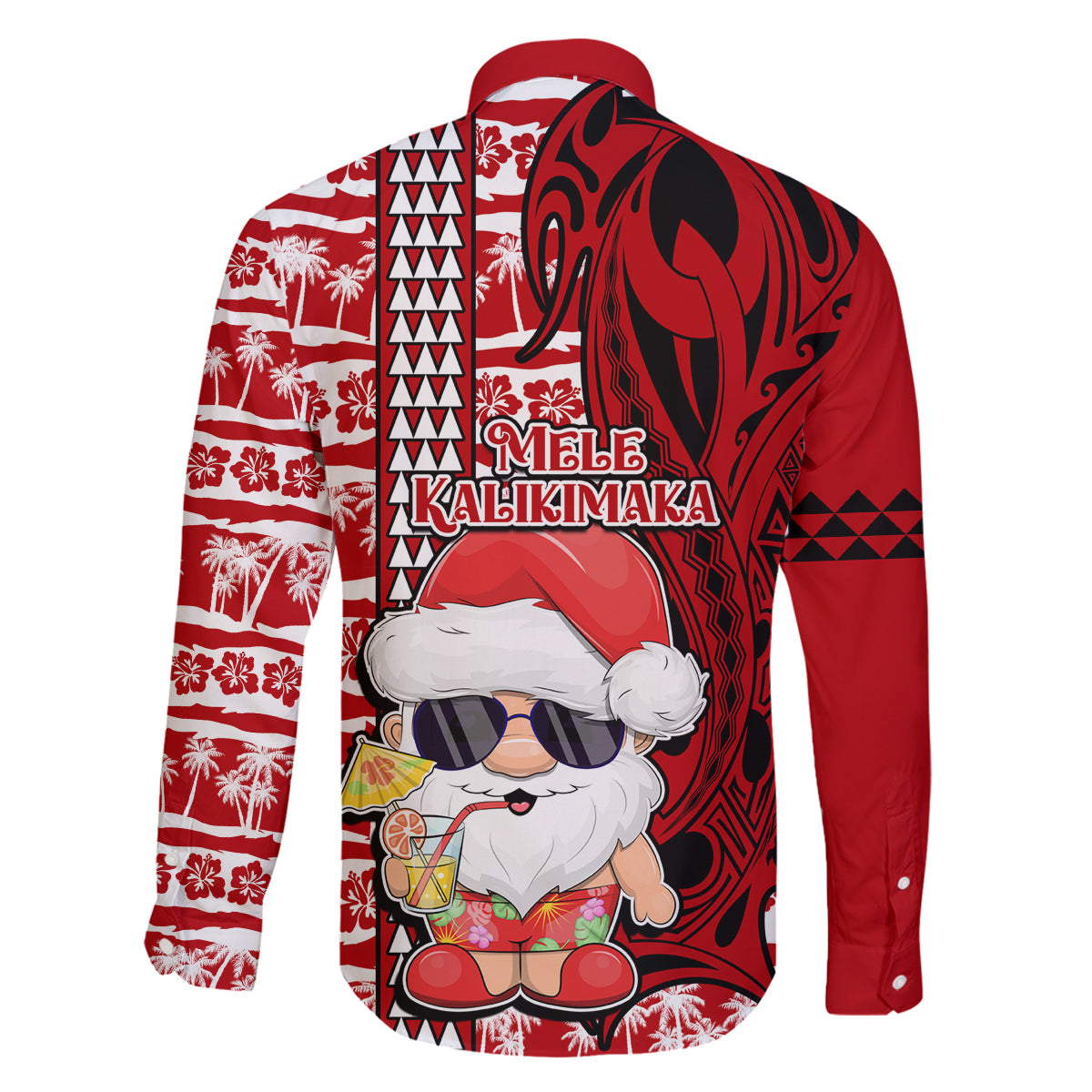Mele Kalikimaka Hawaii Christmas Family Matching Summer Maxi Dress and Hawaiian Shirt Santa Claus Kakau Tribal Mix Polynesia Tattoo LT03 - Polynesian Pride