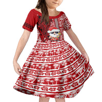 Mele Kalikimaka Hawaii Christmas Family Matching Tank Maxi Dress and Hawaiian Shirt Santa Claus Kakau Tribal Mix Polynesia Tattoo LT03 Daughter's Dress Red - Polynesian Pride