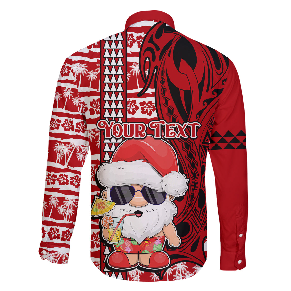 Custom Mele Kalikimaka Hawaii Christmas Family Matching Off Shoulder Maxi Dress and Hawaiian Shirt Santa Claus Kakau Tribal Mix Polynesia Tattoo LT03 - Polynesian Pride