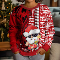Custom Mele Kalikimaka Hawaii Christmas Kid Ugly Christmas Sweater Santa Claus Kakau Tribal Mix Polynesia Tattoo LT03 - Polynesian Pride